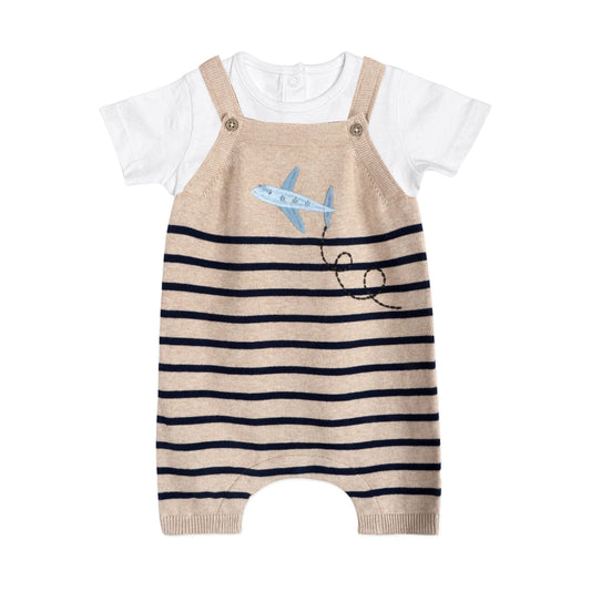 Airplane Stripe Embroidered Baby Knit Romper (Organic)
