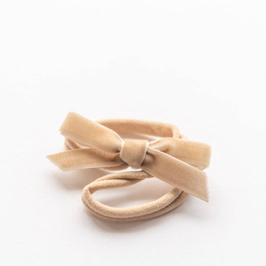 Velvet Bow Elastic Headband | Beige