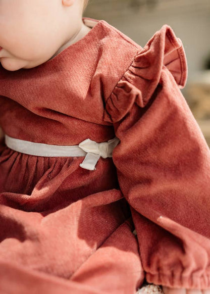 Amber Velvet Baby Dress & Bloomer Set (Organic Cotton): Terracotta / 12-18M