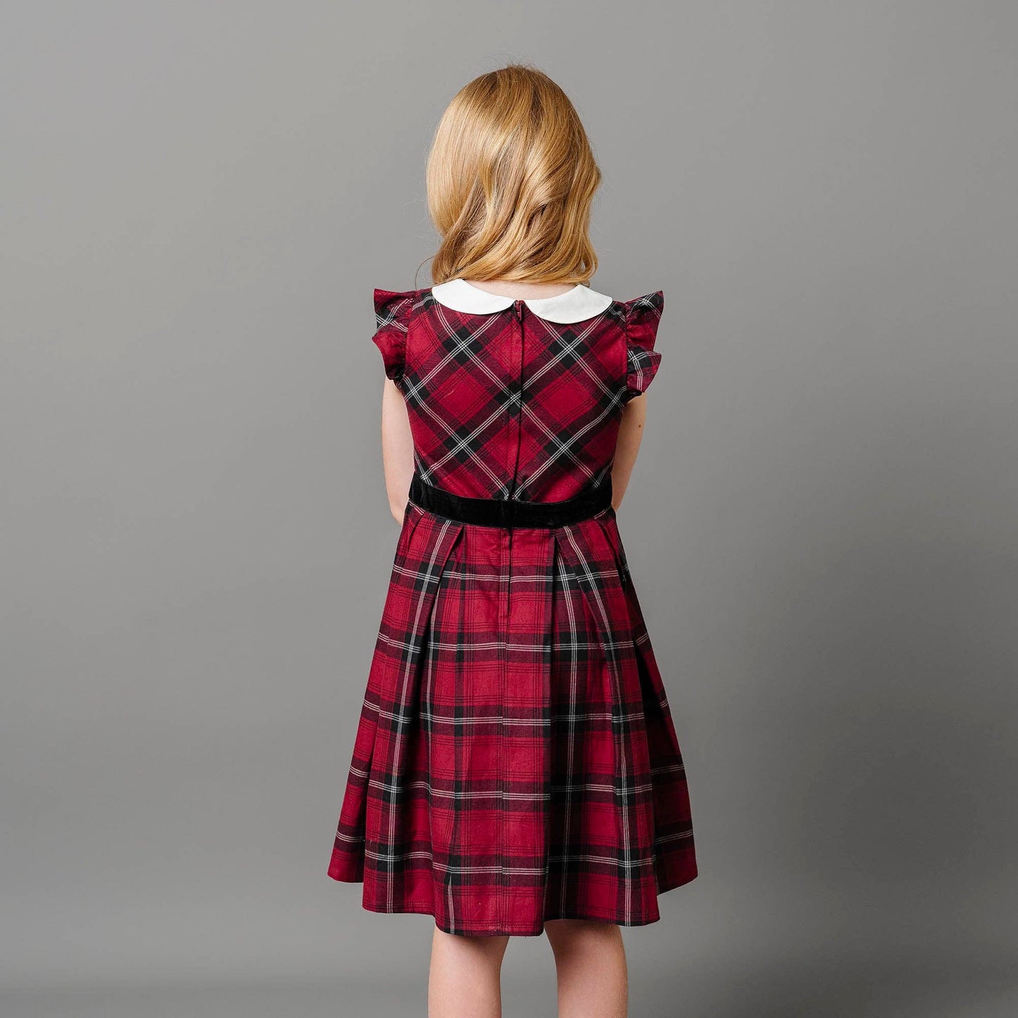 Organic Peter Pan Collar Party Dress: Oxblood City Plaid / 2T
