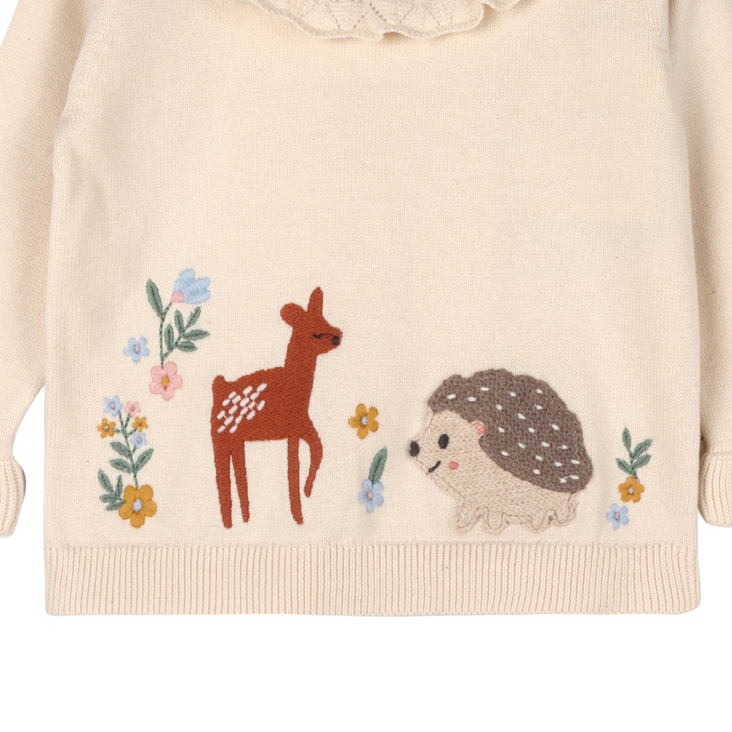 Woodland Embroidered Sweater Knit Baby Pullover & Pants SET: Natural / 12-18M