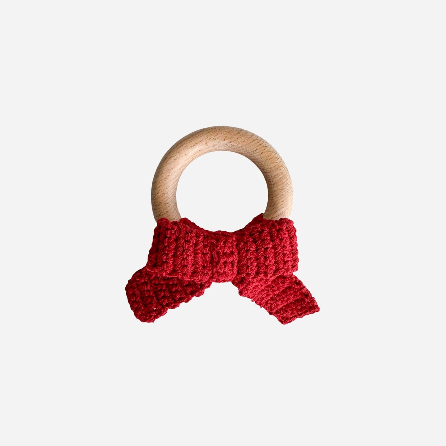 Teether Bow Red Cotton Crochet Fall Christmas Gift Holiday