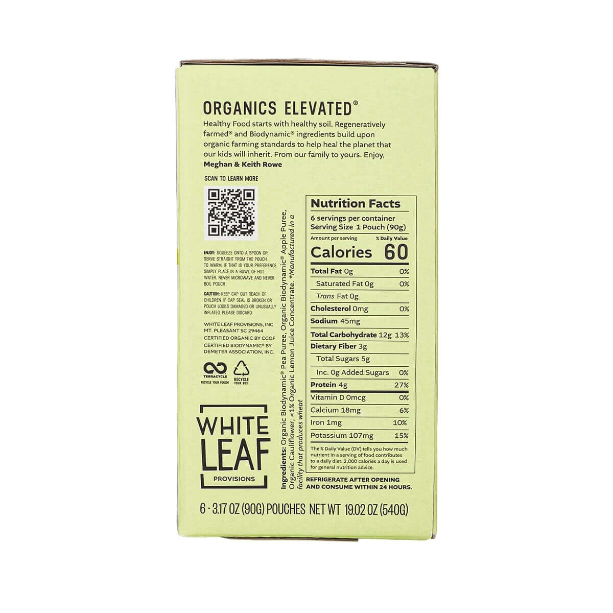 Organic Regenerative Pea + Apple + Cauliflower Puree: 24 (90g) pouches
