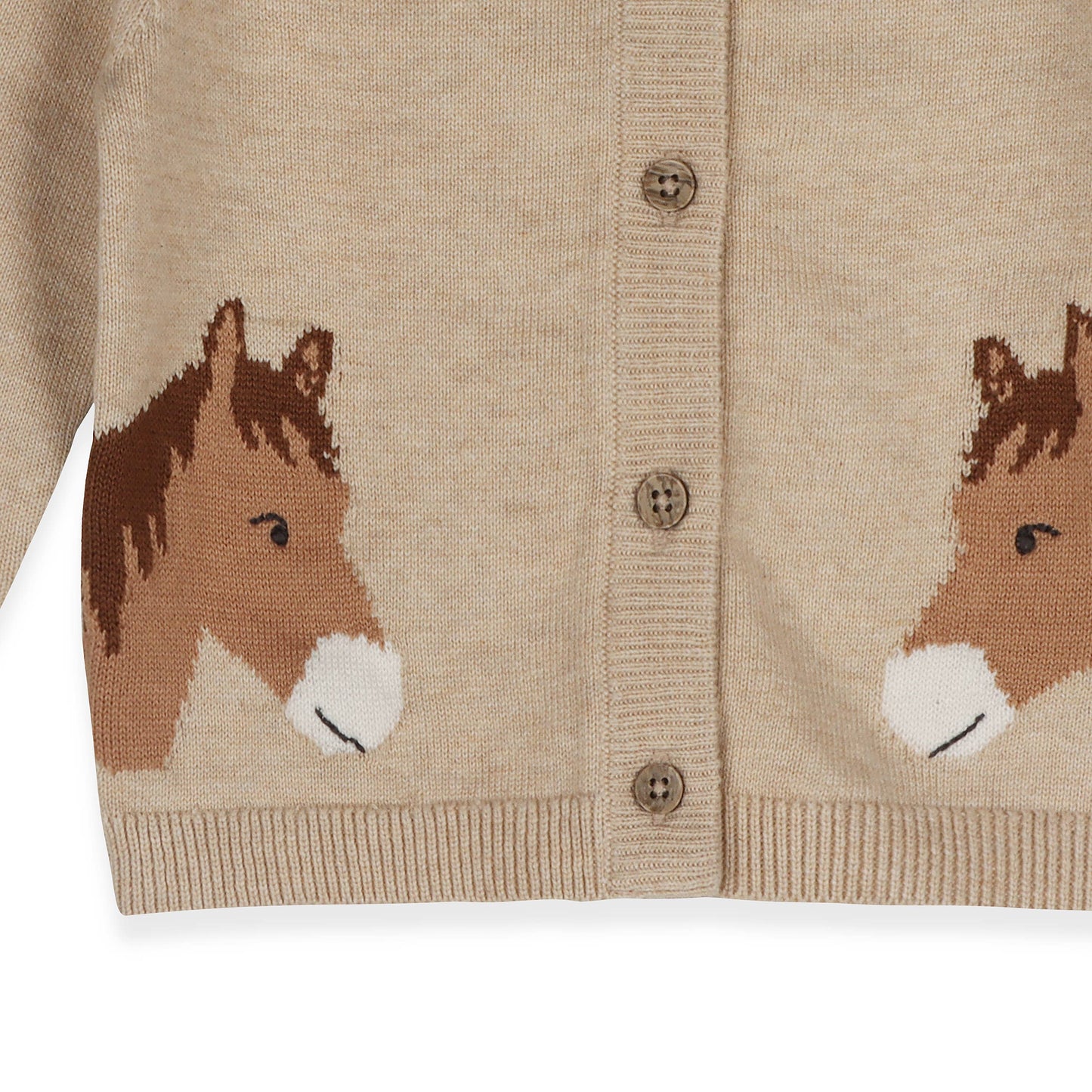 Horse Jacquard Sweater Knit Baby Cardigan (Organic Cotton): Oatmeal Heather / 6-12M