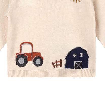 Farm Tractor Embroidered Sweater Knit Baby Pullover - Organic