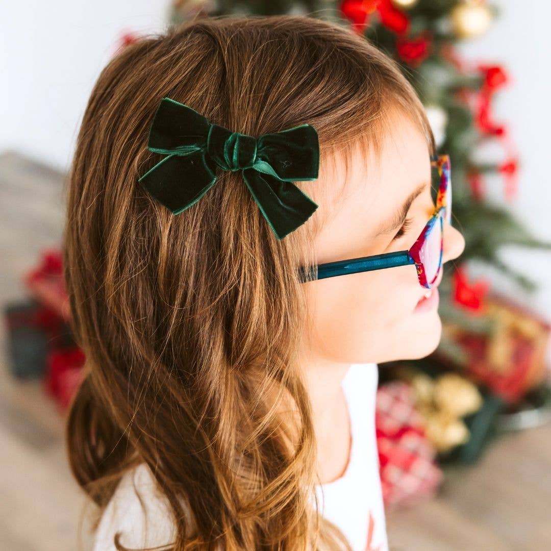 Emerald Green Velvet Bow Christmas Clip - Hair Bows