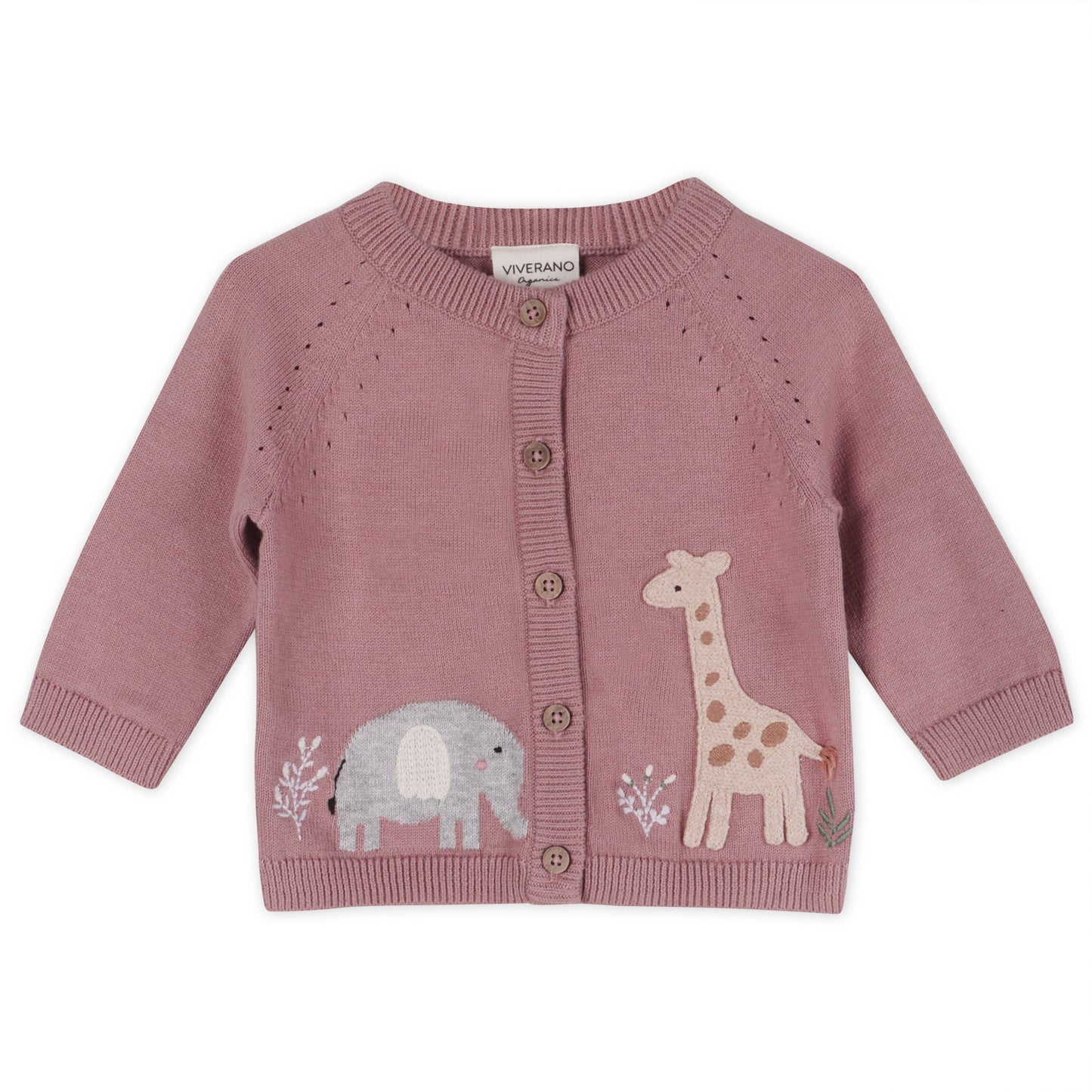 Giraffe Elephant Baby Cardigan Sweater (Organic) - 2 Colors: Cafe Latte / 6-12m