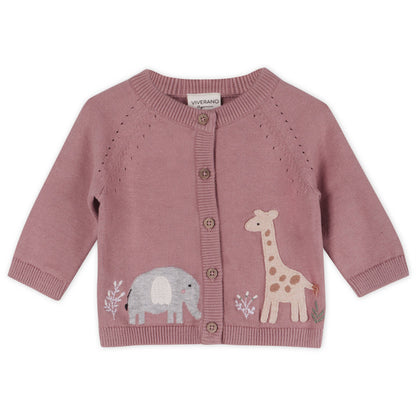 Giraffe Elephant Baby Cardigan Sweater (Organic) - Cafe Latte