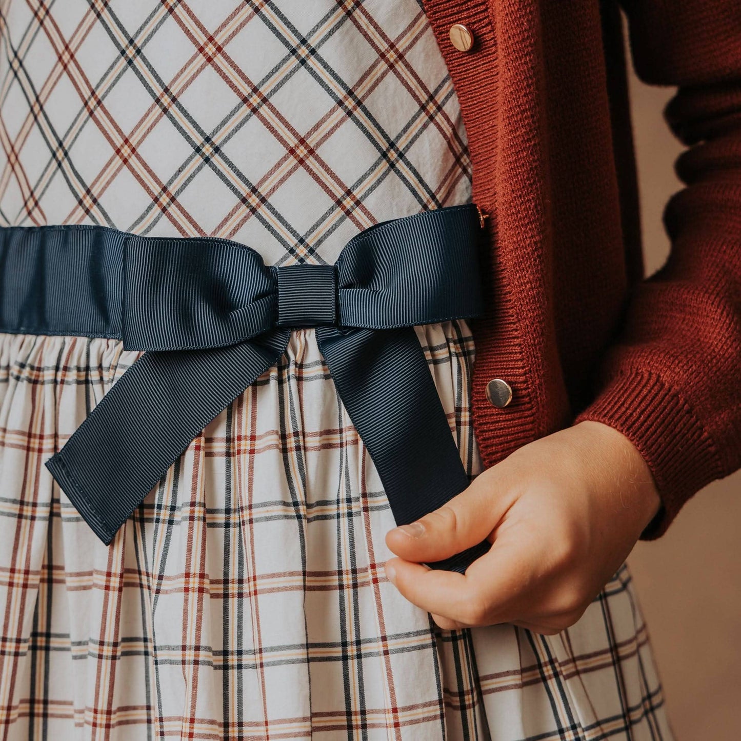 Organic Stretch Poplin Sash Dress: Homeroom Check / 2T