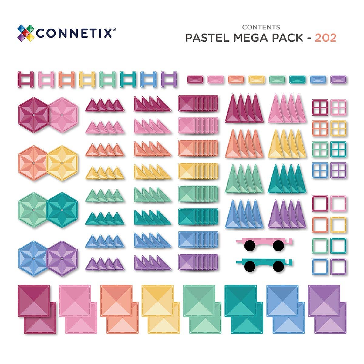 CONNETIX Magnetic Tiles Pastel Mega Pack, 202 Pieces