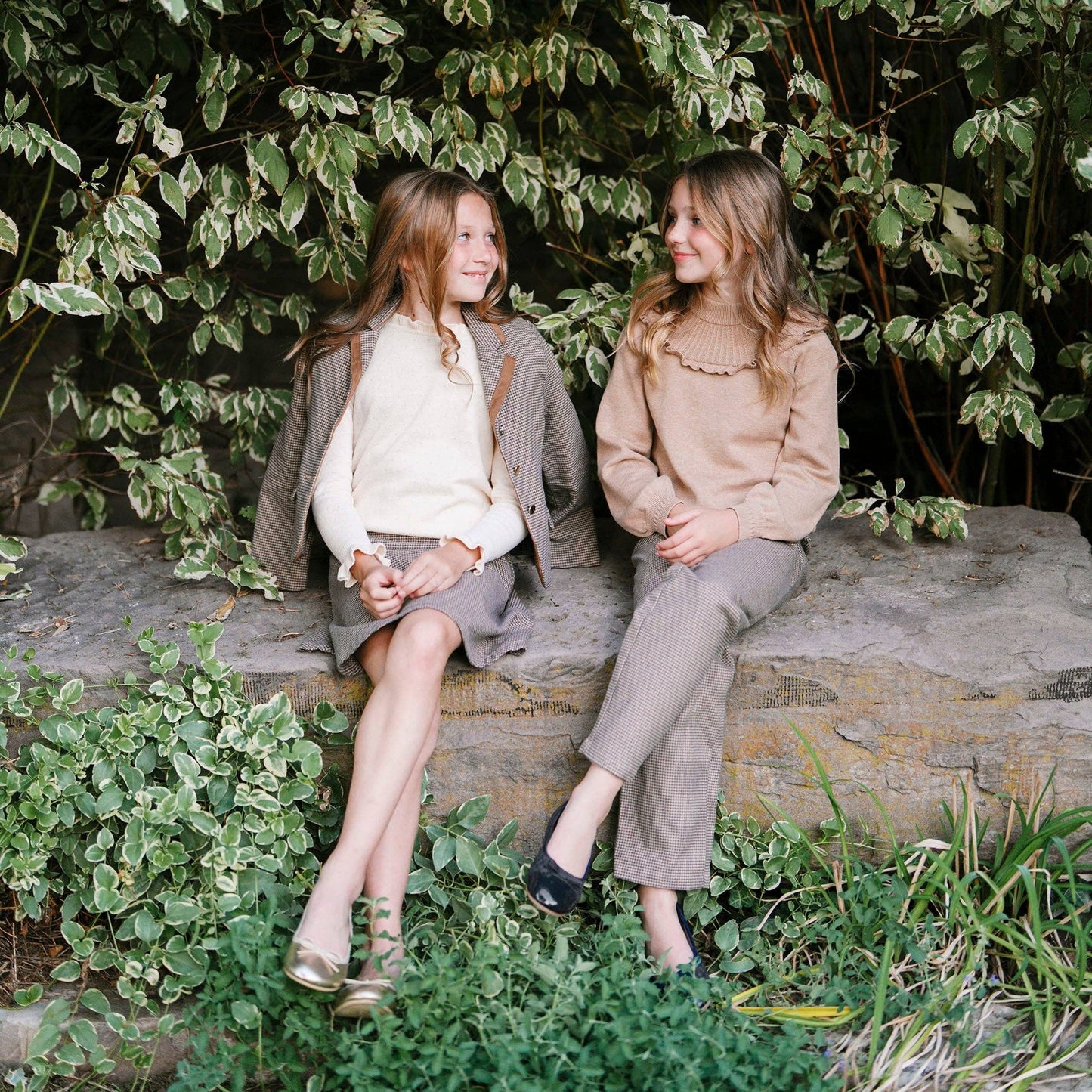 Organic Mock Neck Ruffle Sweater: Camel Heather / X-Small