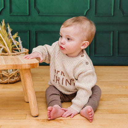 BORN TO SHINE Chunky Knit Slouchy Baby Pullover Sweater: Speckled Linen