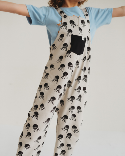 Jellyfish Print Dungarees: Sand / 3-4 Years