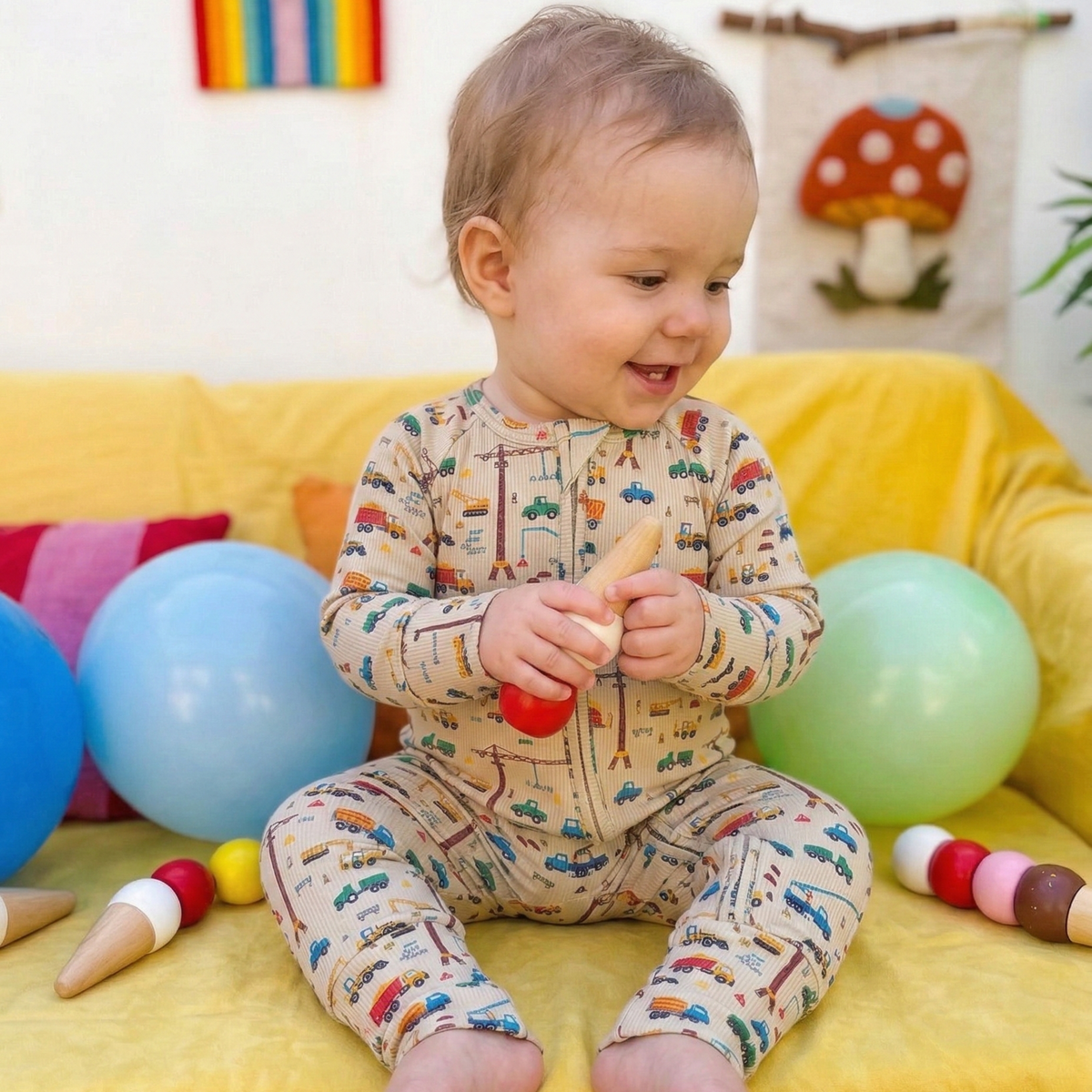 Small Ribbed Bamboo Zip Romper — Sand Construction