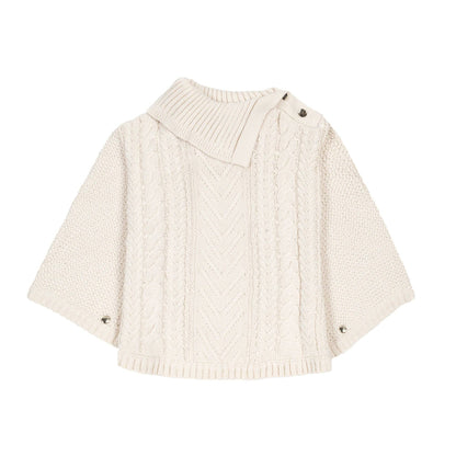 Organic Split Collar Sweater Cape: Ivory Center Cable / XX-Small（fit for 2-4）