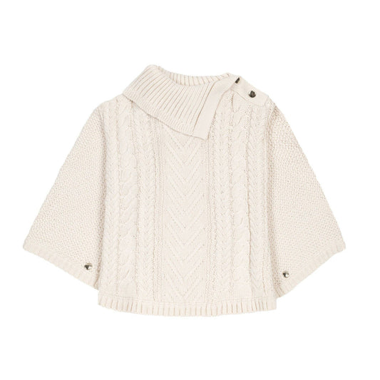 Organic Split Collar Sweater Cape: Ivory Center Cable / XX-Small