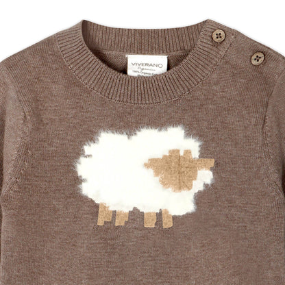 Sheep Jacquard Knit Baby Pullover & Pant SET Organic Cotton: Cocoa Heather / 12-18M