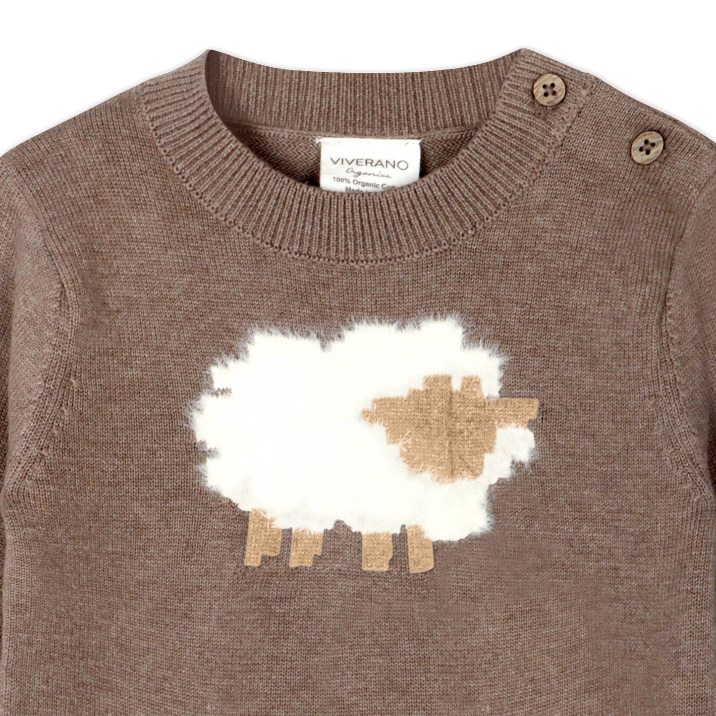 Sheep Jacquard Knit Baby Pullover & Pant SET Organic Cotton: Cocoa Heather / 6-12M