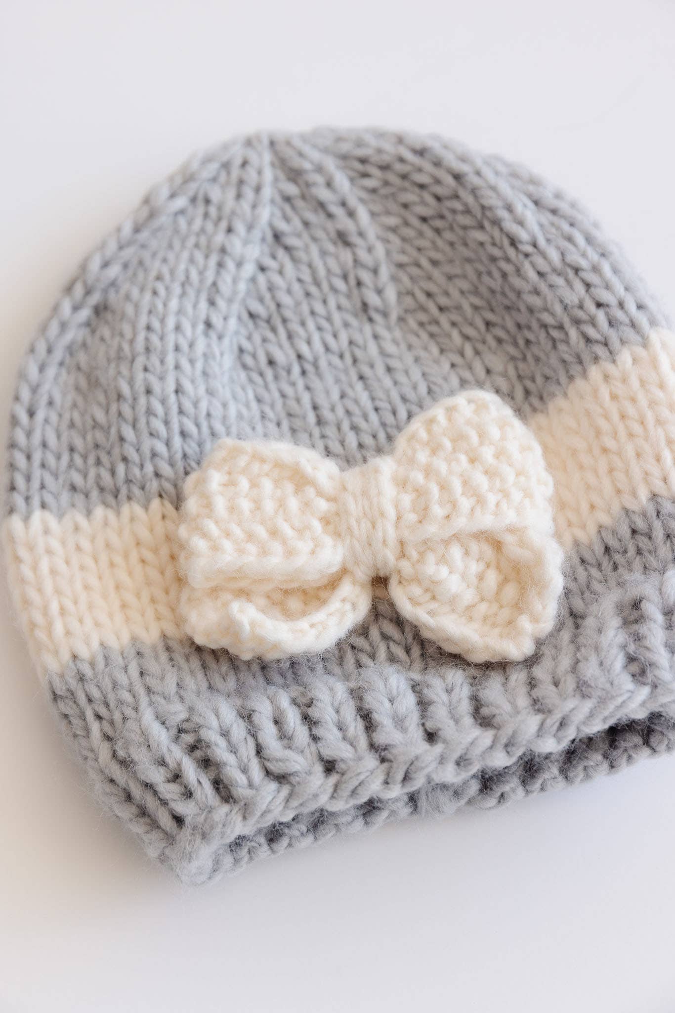Bow Hat, Bowie Grey Cream Matching Winter Baby Kid Apparel: Bowie Grey / XS 3-6m