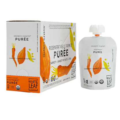 Organic Regenerative Carrot + Sweet Potato + Pea Puree: 24 (90g) pouches