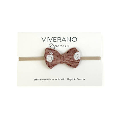 Embroidered Knit Bow Baby Headband (Organic Cotton): Vintage Rose