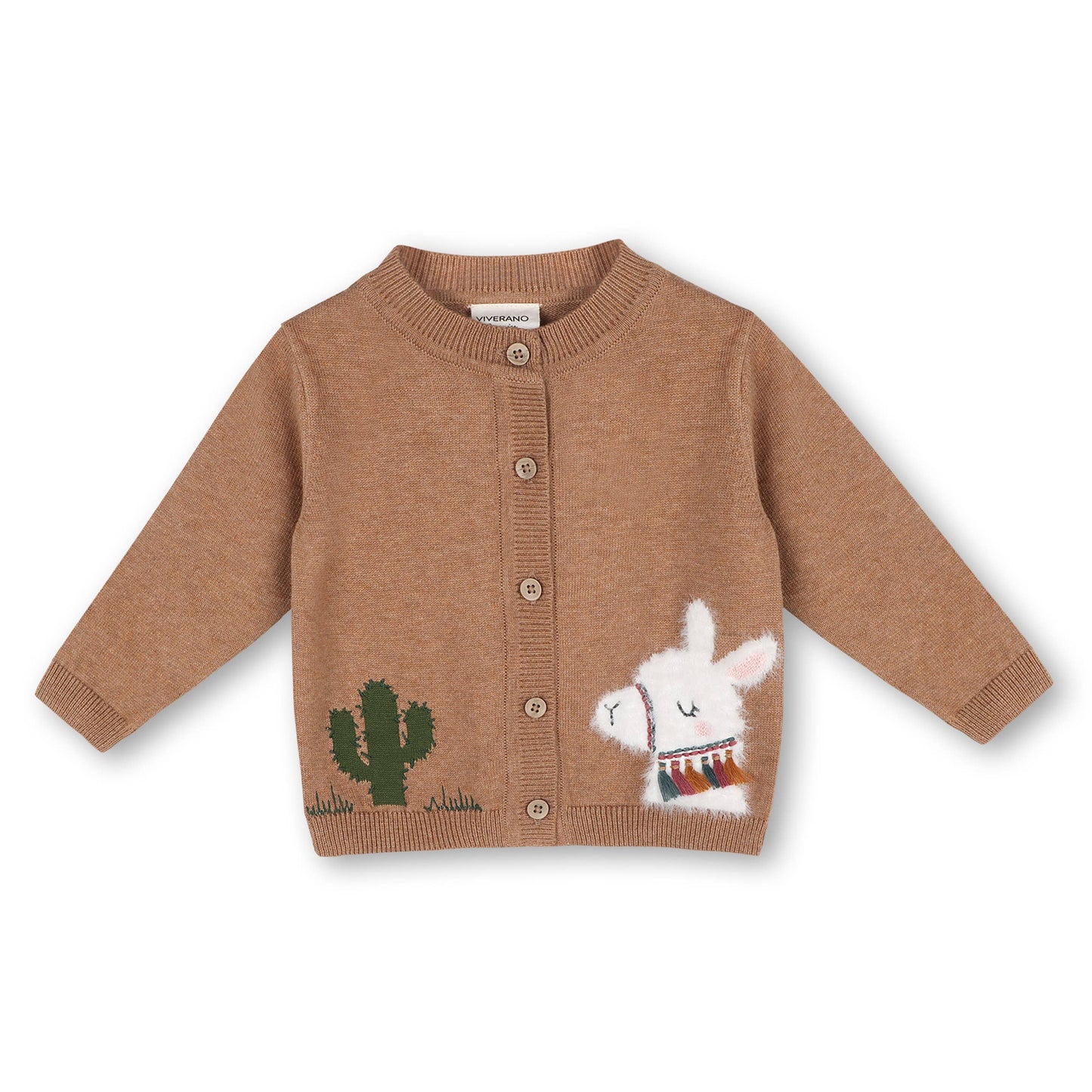Cactus Llama Applique Baby Button Cardigan Sweater (Organic): Chai Spice / 18-24M