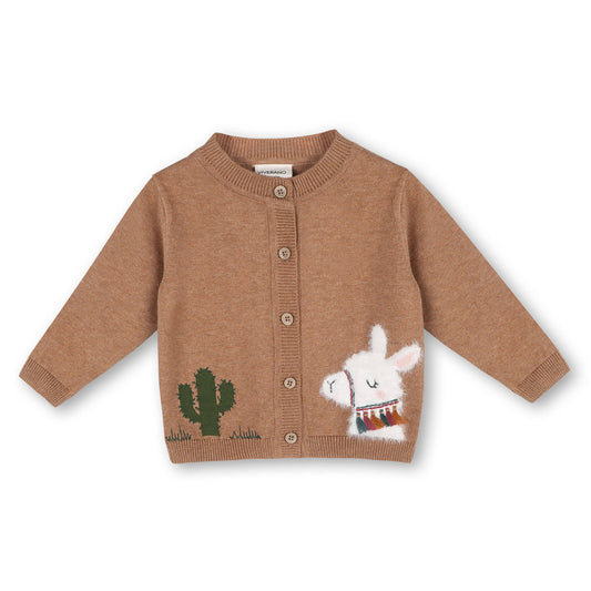 Cactus Llama Applique Baby Button Cardigan Sweater (Organic): Chai Spice / 12-18M