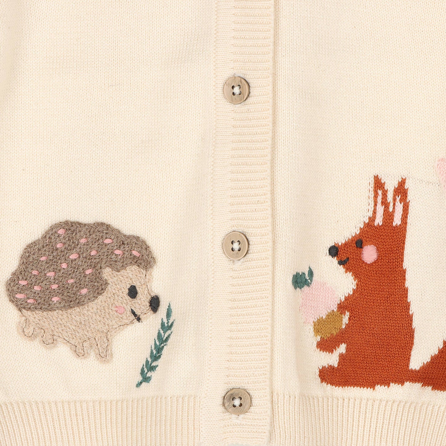 Woodland Animal Jacquard Baby Button Cardigan Organic Cotton: Natural / 18-24M