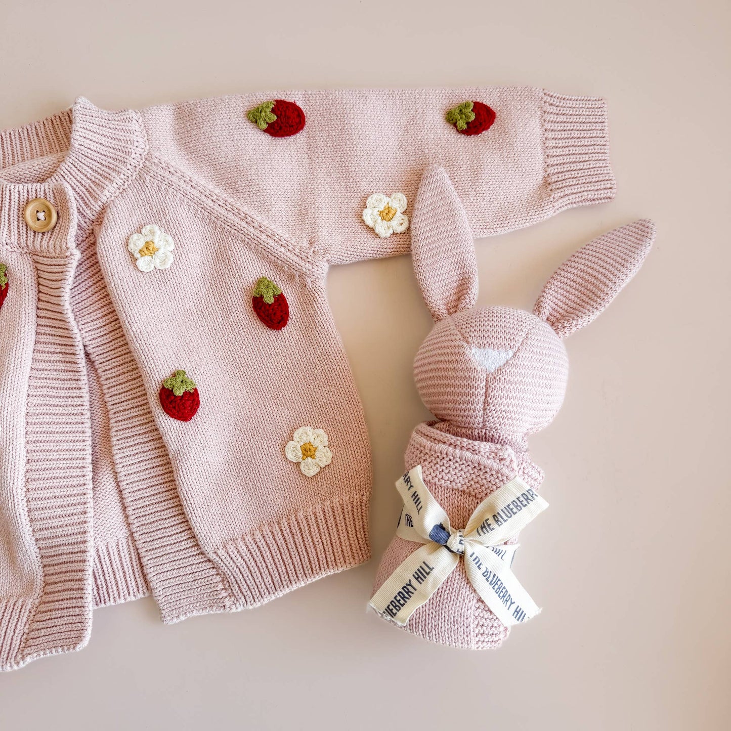 Cotton Strawberry Flower Cardigan, Blush Baby Sweater Summer: 6-12m
