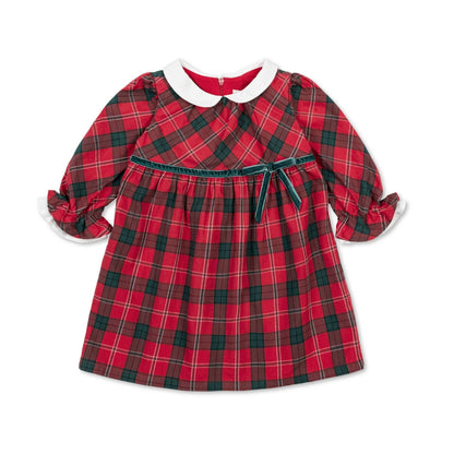 Organic Peter Pan Collar Ruffle Cuff Dress - Baby: London Plaid