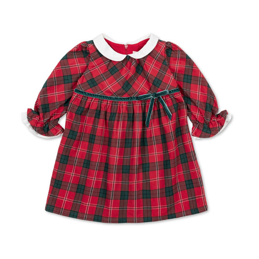 Organic Peter Pan Collar Ruffle Cuff Dress - Baby: London Plaid / 12-18M