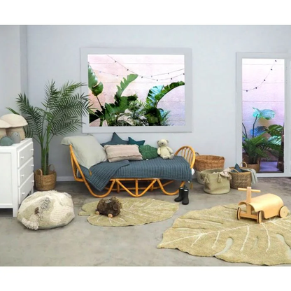 Washable Rug Mini Monstera Olive: 3' x 3'