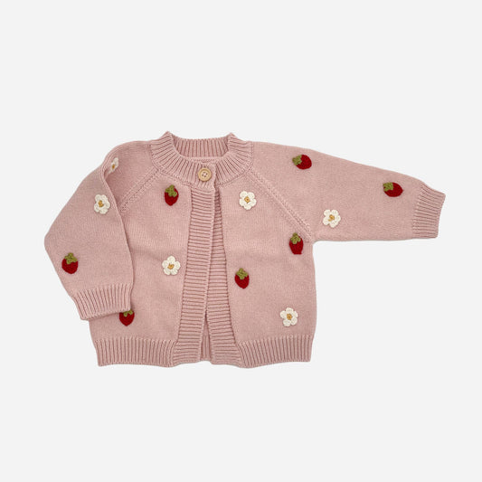 Cotton Strawberry Flower Cardigan, Blush Baby Sweater Summer: 6-12m
