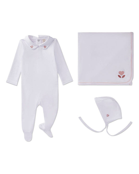 Peter Pan Heart Collar 3 PC Footie Set: Winter White / 6-M