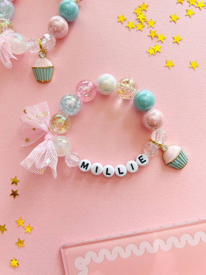 Cupcake Sweet Treat Kids Birthday Beaded Charm Bracelet 