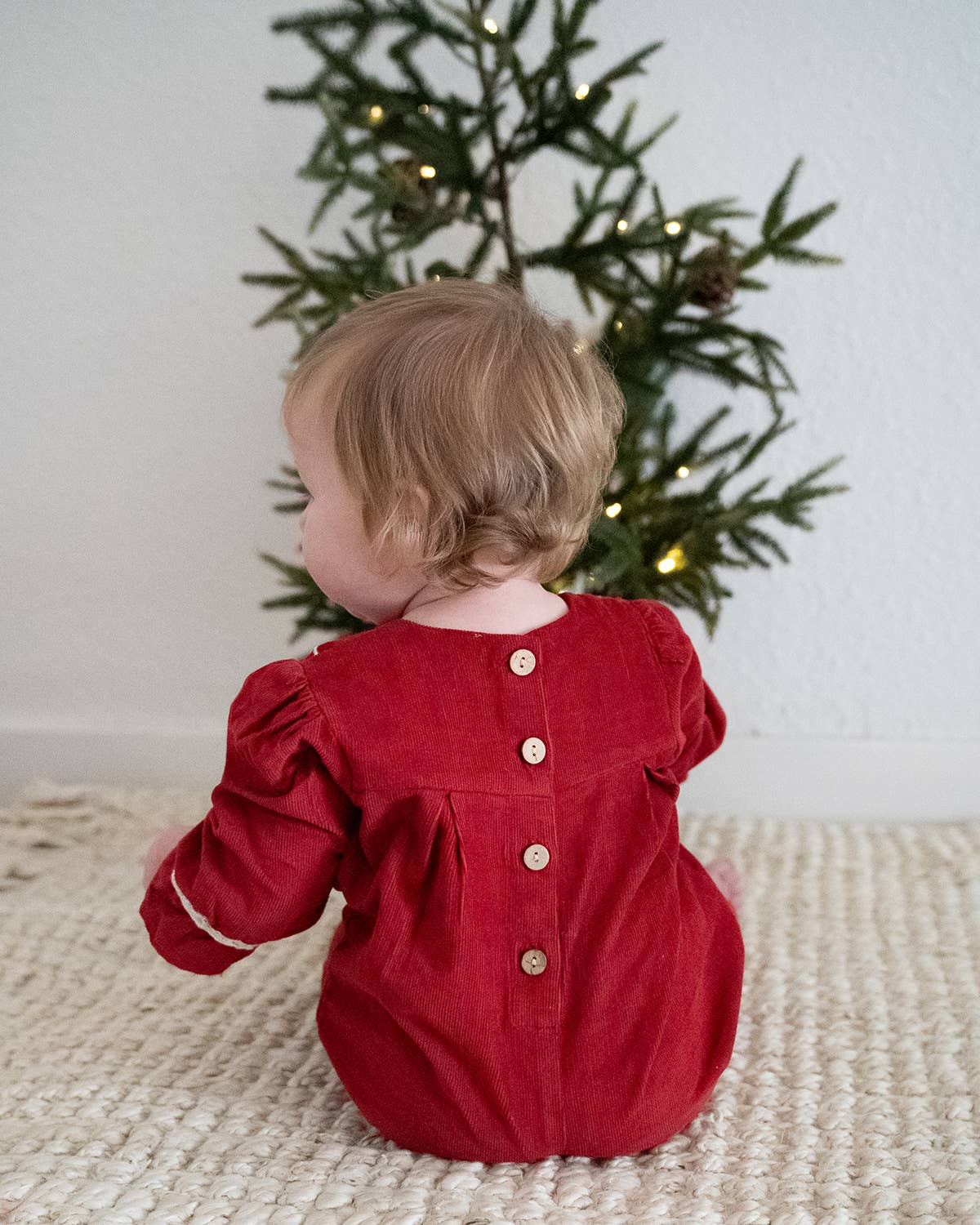 Embroidered Corduroy Festive Baby Jumpsuit (Organic): Pinot Red / 3-6M