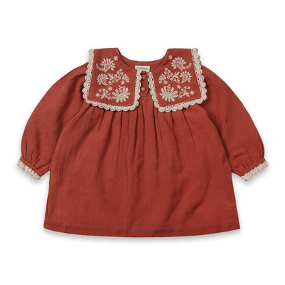 Sola Embroidered Collar Baby Dress & Bloomer -Organic: Sienna / 3-6M