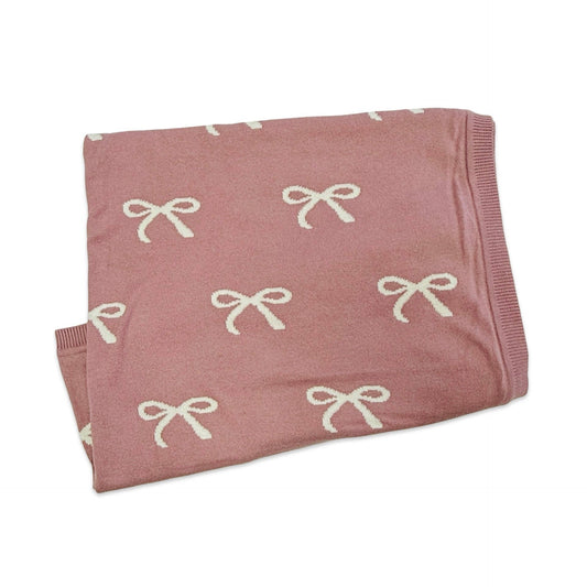 Sweet Bow - Organic Cotton Reversible Knit Baby Blanket: Vintage Rose / One Size