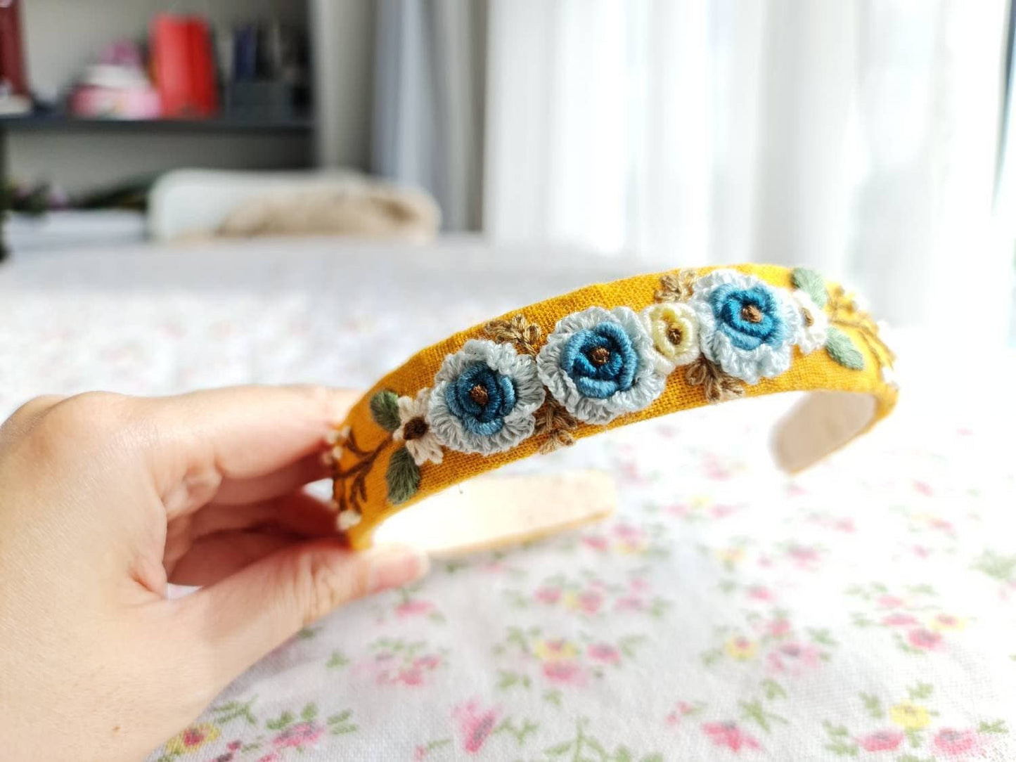 Floral Embroidered Headband, Collection Elena ✅: 1. Blue Roses