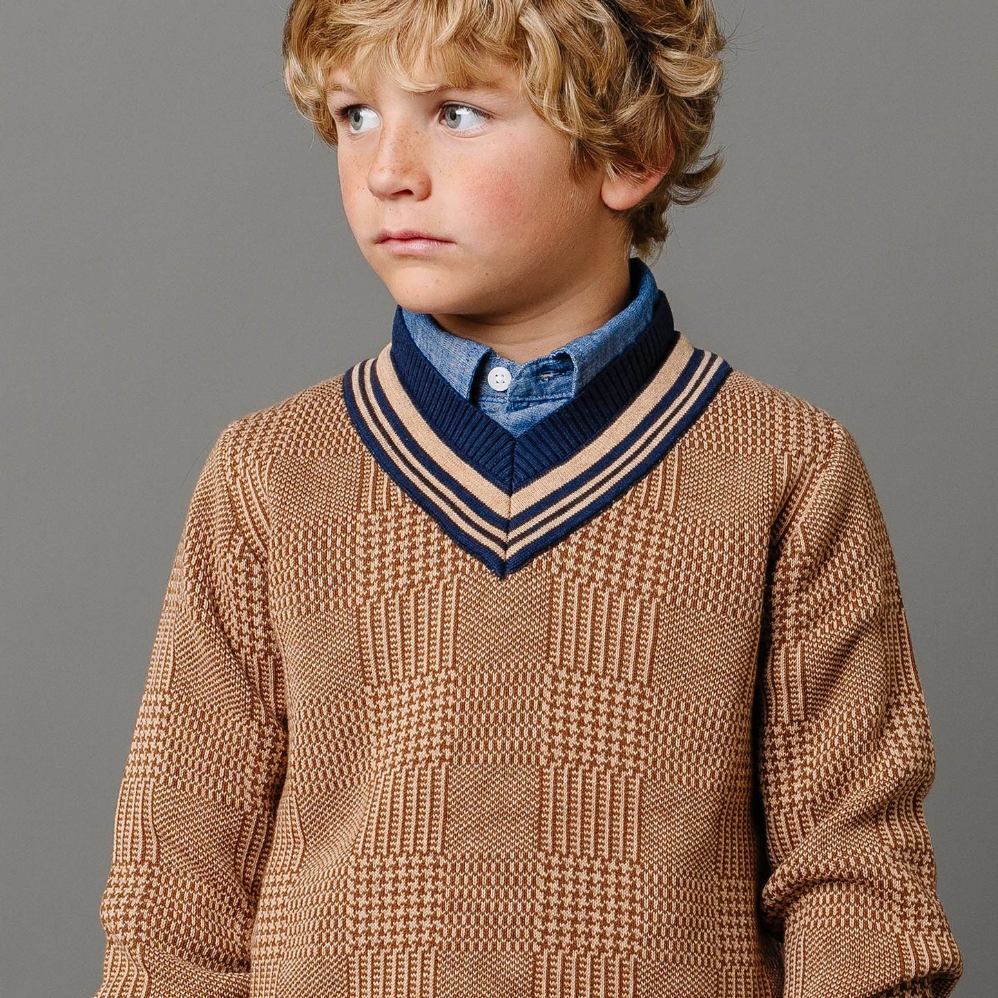 Organic Intarsia Cricket Sweater - Baby: Brown Glen Plaid Intarsia / 18-24 Months