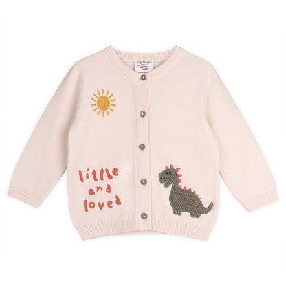 Little & Loved Dino Applique Baby Cardigan: Natural