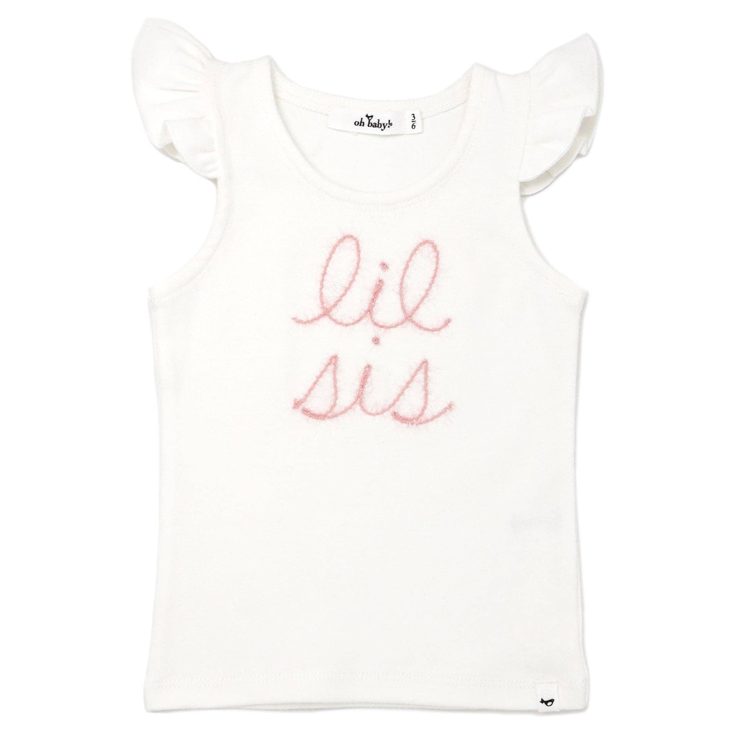 "lil sis" Pink Sparkle Emb Cotton Baby Rib FS Tank