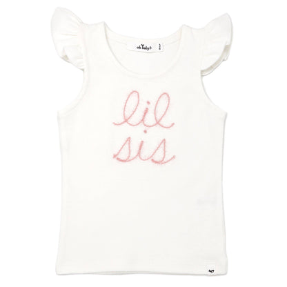"lil sis" Pink Sparkle Emb Cotton Baby Rib FS Tank