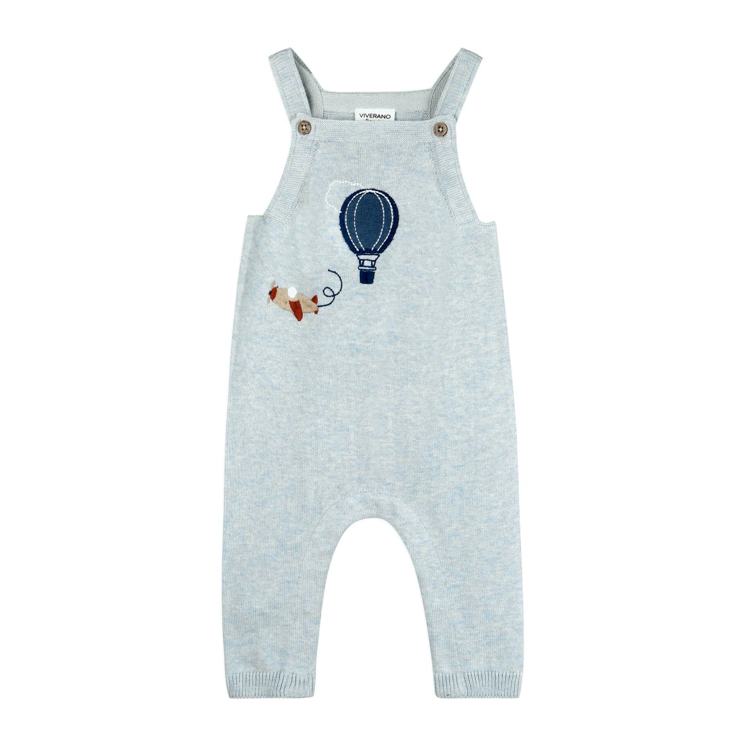 Hot Air Balloon Sweater Knit Baby Overall Set (Organic): Blue Heather / 6-12M