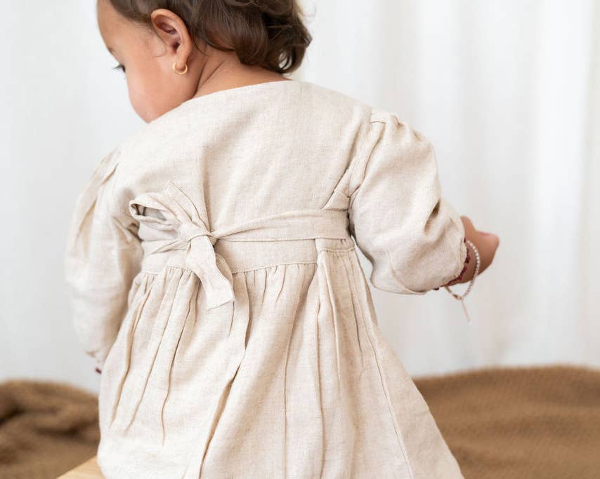 Ravello Embroidered Baby Dress & Bloomer (Linen Blend): Natural / 3T