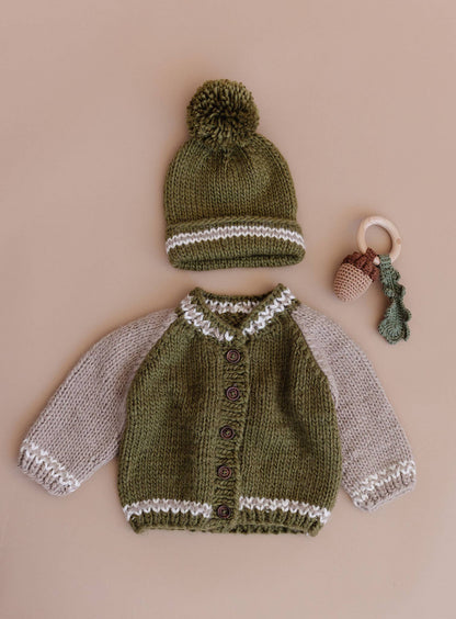 Varsity Cardigan Baby Kid Back to School Fall Team Sport: Moss / S 12-24m