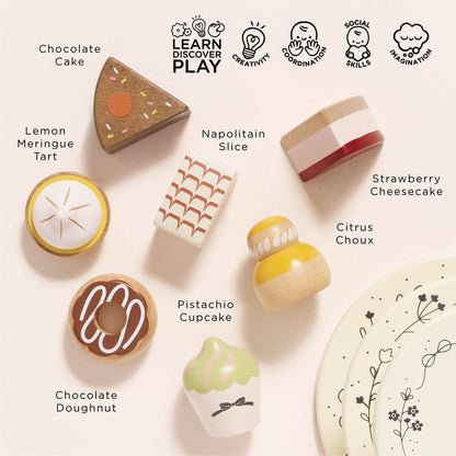 Wooden Toy Cake Stand & Selection of 7 Eco-Friendly Treats