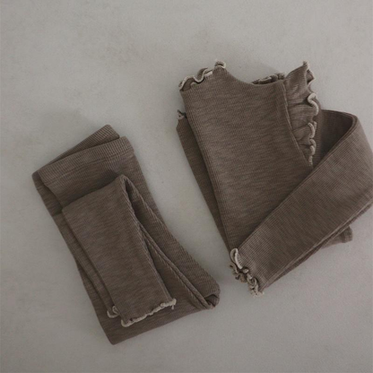 Annie & Charles® ANNA cotton girl set with ruffles: Milk Apricot