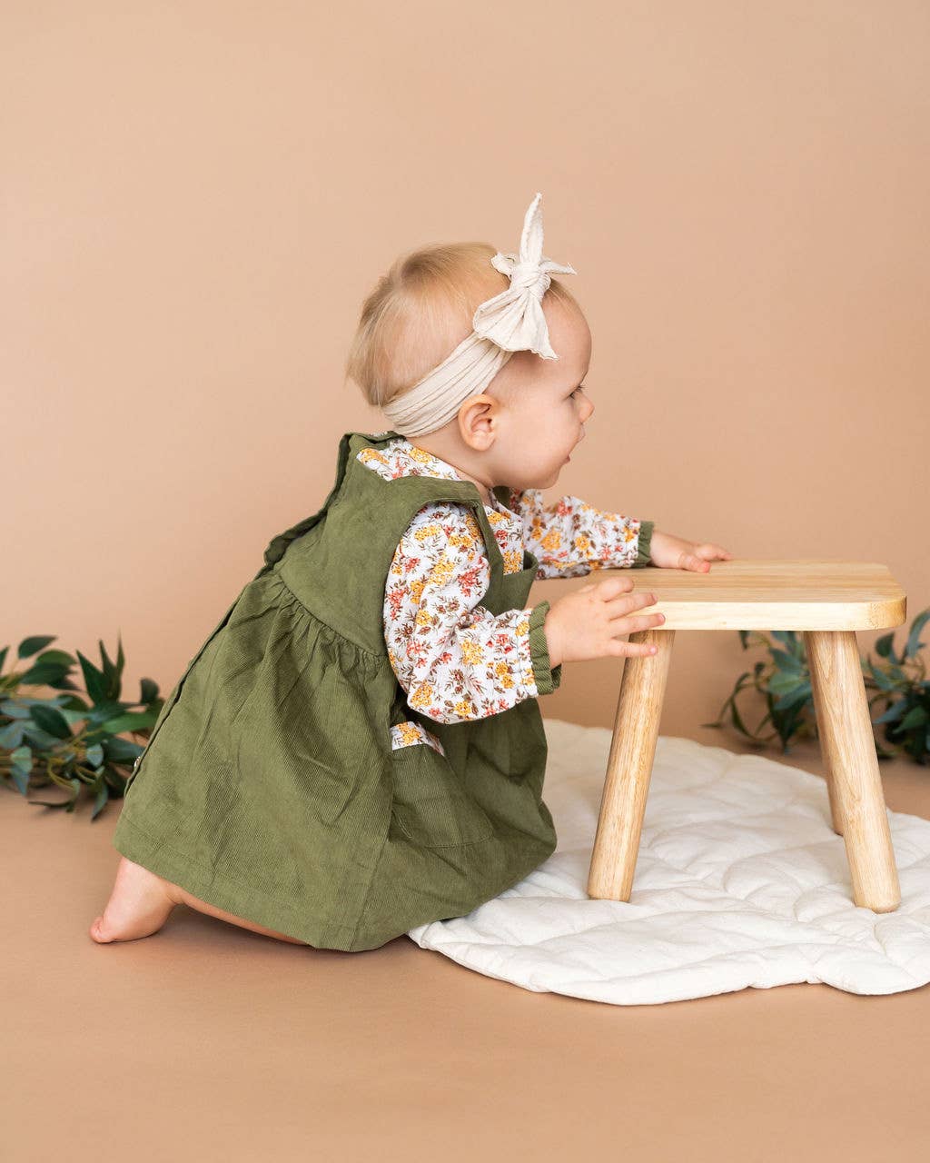 Lilith Floral Baby Pinafore Dress & Bloomer (Organic Cotton): Multi-Floral/Green / 12-18M