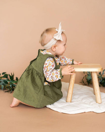 Lilith Floral Baby Pinafore Dress & Bloomer (Organic Cotton): Multi-Floral/Green
